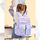Рюкзак в школу для дівчаток + брелок Ортопедичний легкий шкільний портфель для підлітків 5-11 клас Фіолетовий, фото 3