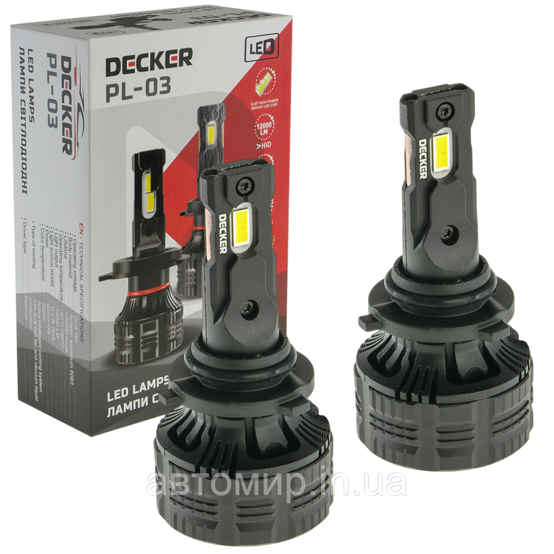 Лампа світлодіодна для фар DECKER LED PL-03 HB4 5000K 12000LM 2 шт комплект