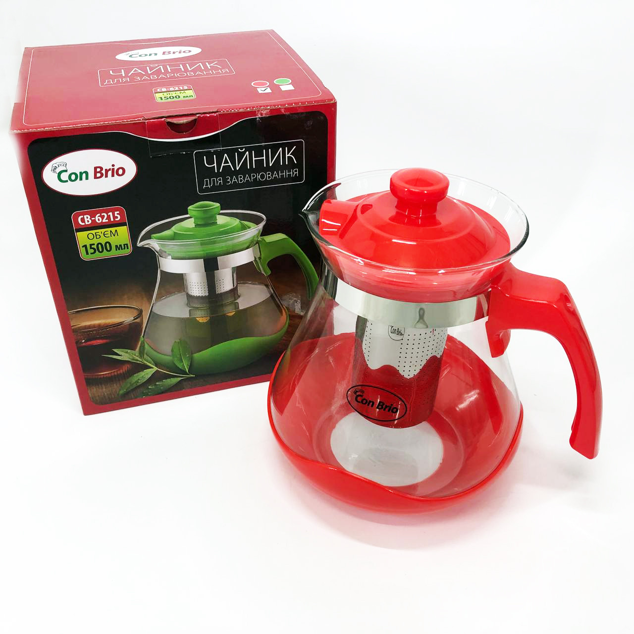 Заварювальний чайник чаю Con Brio Green CB-6215 1,5 л, Скляний заварювальний чайник для TN-338 чаю чайники