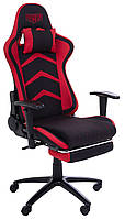 Крісло геймерське VR Racer Textile Craft AMF чорне з червоним, тканинне, з механізмом Tilt і висувною підставкою для ніг