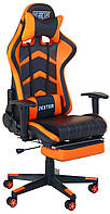 Геймерське крісло VR Racer Dexter Megatron чорно-оранжеве з розкладною спинкою та висувною підставкою AMF