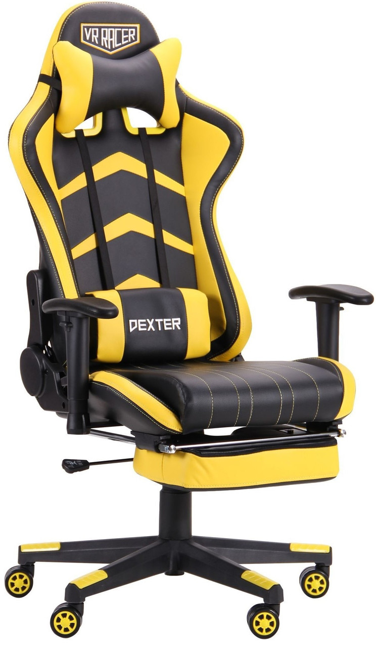 Крісло геймерське ігрове розкладне чорно-жовте VR Racer Dexter Megatron з підставкою для ніг AMF