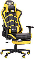 Геймерське ігрове крісло VR Racer Dexter Megatron чорно-жовте з розкладною спинкою, висувною підставкою AMF