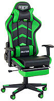 Ігрове крісло VR Racer Dexter Megatron чорно-зелене з підголовником та висувною підставкою для ніг AMF