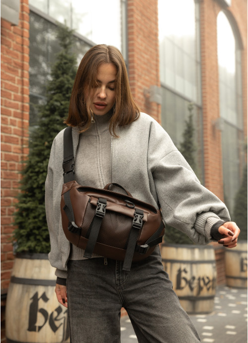 Велика жіноча поясна сумка бананка Sambag DynamicDart коричнева, фото 1