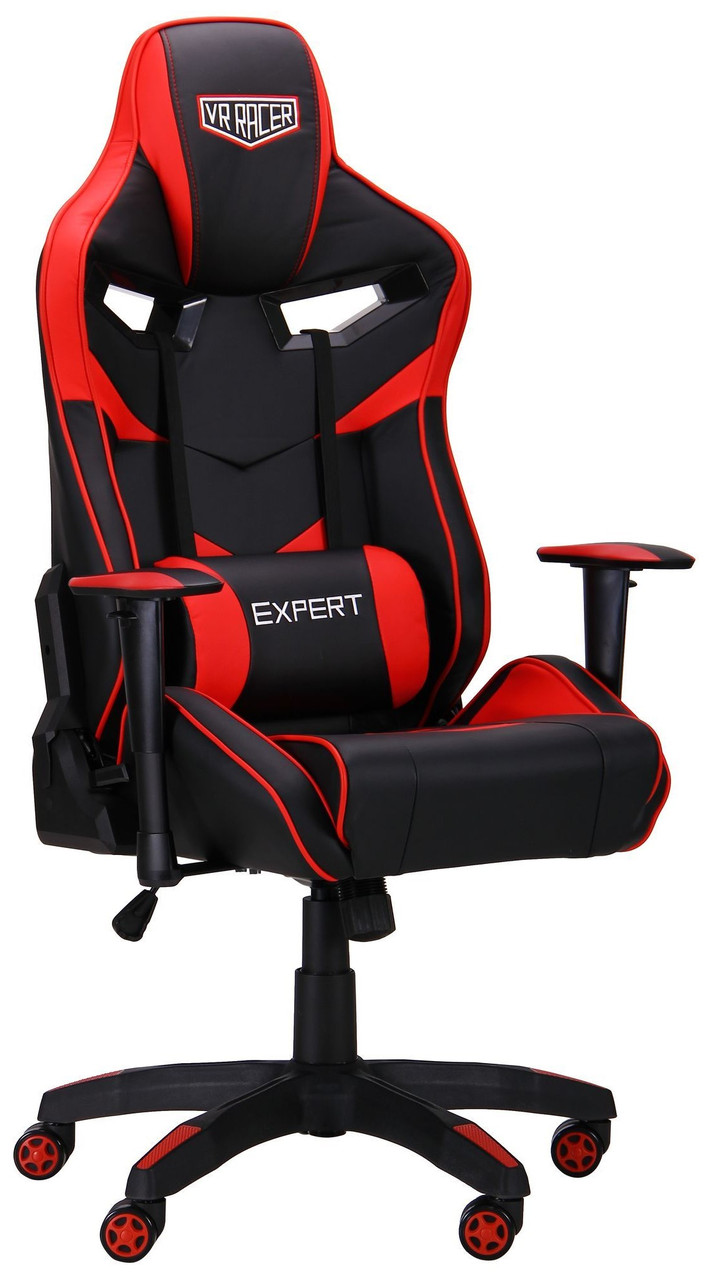 Комп'ютерне ігрове крісло чорно-червоне з регульованою спинкою VR Racer Expert Winner для дому та офісу AMF