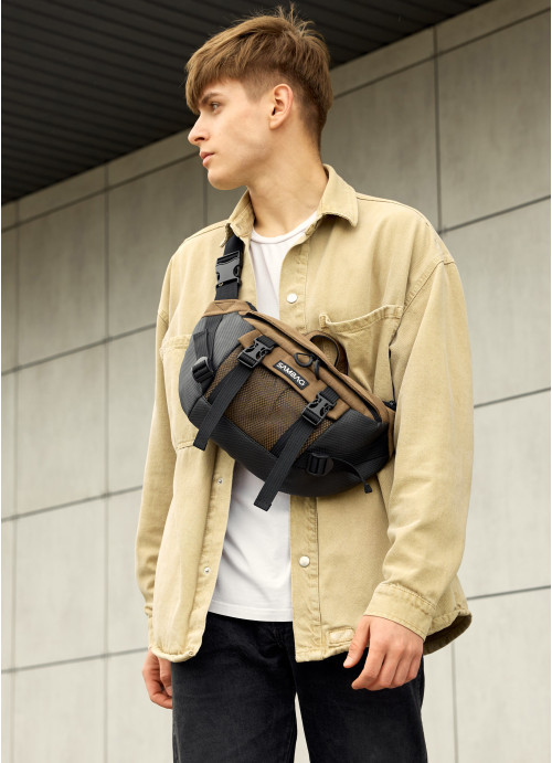 Велика чоловіча поясна сумка бананка Sambag для планшета DynamicDart хакі, фото 1