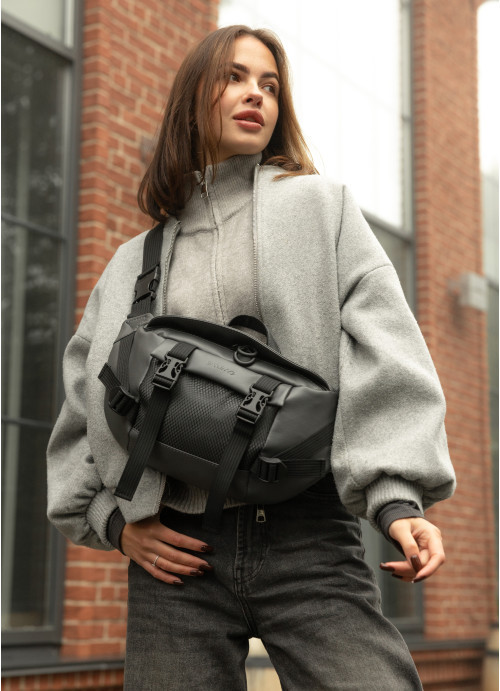 Велика жіноча поясна сумка бананка Sambag DynamicDart графітова, фото 1