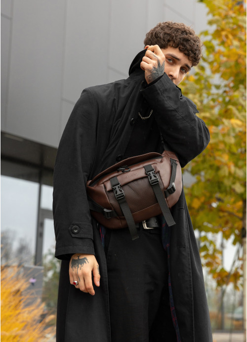 Велика чоловіча поясна сумка бананка Sambag DynamicDart коричнева, фото 1