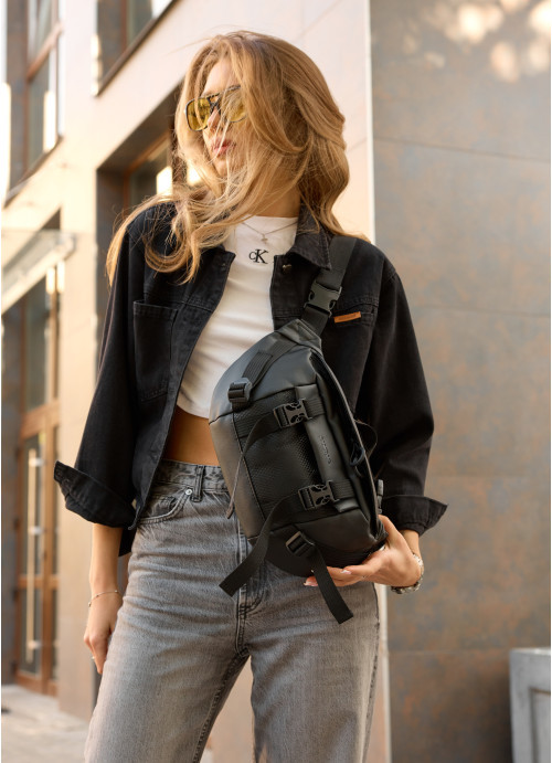 Велика жіноча  сумка бананка Sambag DynamicDart чорна, фото 1