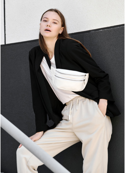 Сумка на пояс бананка Sambag Tirso MSS біла на 2 блискавки, фото 1