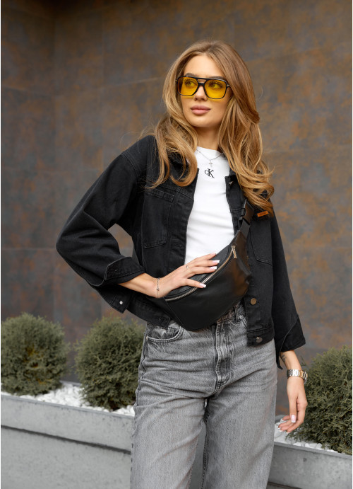 Сумка на пояс бананка Sambag з натуральної шкіри Tirso 0SS W чорна, фото 1