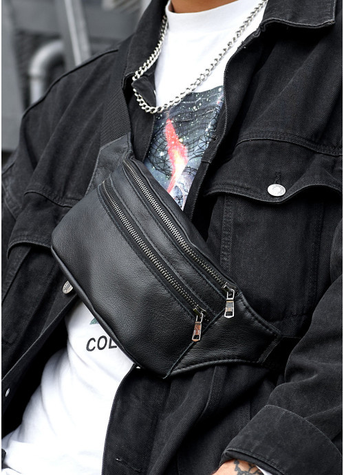 Сумка на пояс бананка Sambag шкіряна Tirso  BTT чорнa зі шкіряним ремнем, фото 1