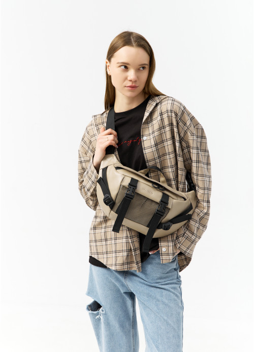 Велика шкіряна жіноча поясна сумка бананка Sambag DynamicDart сіра, фото 1