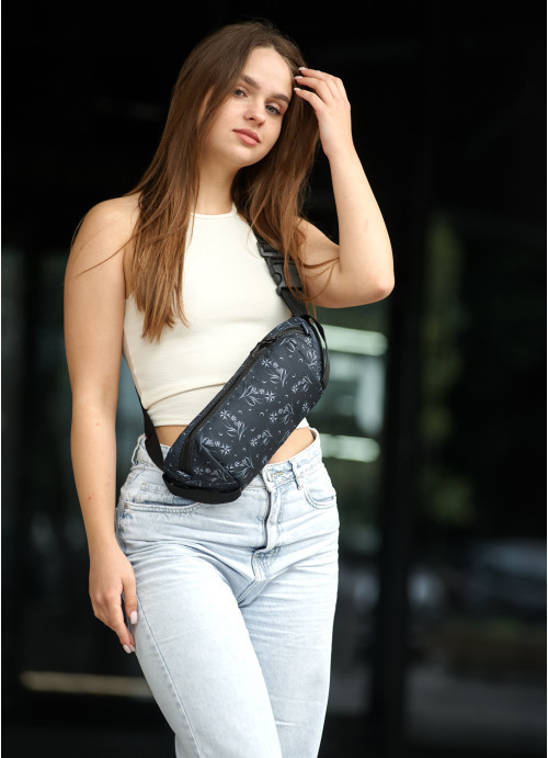 Сумка через плече бананка Sambag Holster MSH чорний принт тканева, фото 1