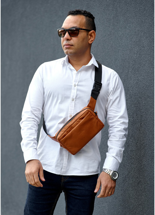 Чоловіча шкіряна сумка бананка Sambag 0ST  руда шкіра, фото 1