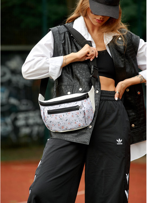 Велика тканева сумка  з екошкірою на пояс бананка Sambag Tirso Max біла, фото 1