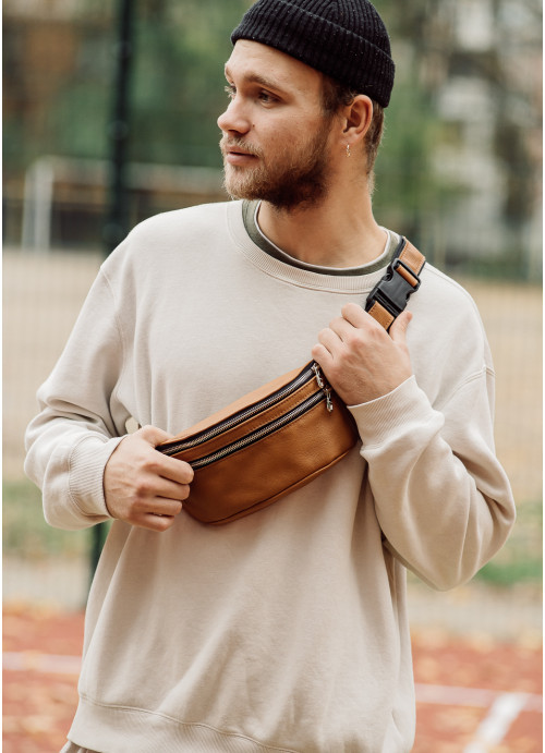 Сумка на пояс бананка Sambag шкіряна Tirso BTSm Натуральна руда шкіра, фото 1