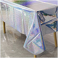 Скатертина клейонка із фольги з голограмою 270 на 100 см сріблястий