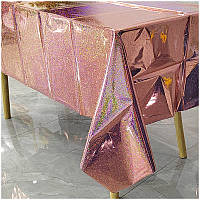 Скатертина клейонка із фольги з голограмою 270 на 100 см рожеве золото