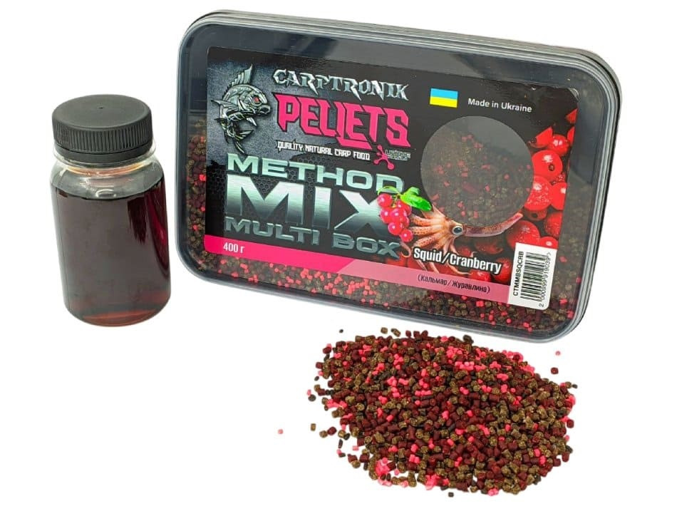 Пелетс Carptronik Method mix Multi Box, 400g (Ліквід Кальмар-журавлина 100g)