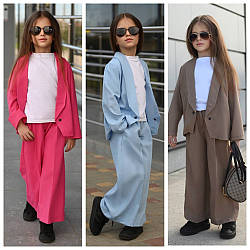 Дитячий костюм для дівчинки з льону | Піджак і штани палаццо | Розміри 122–140