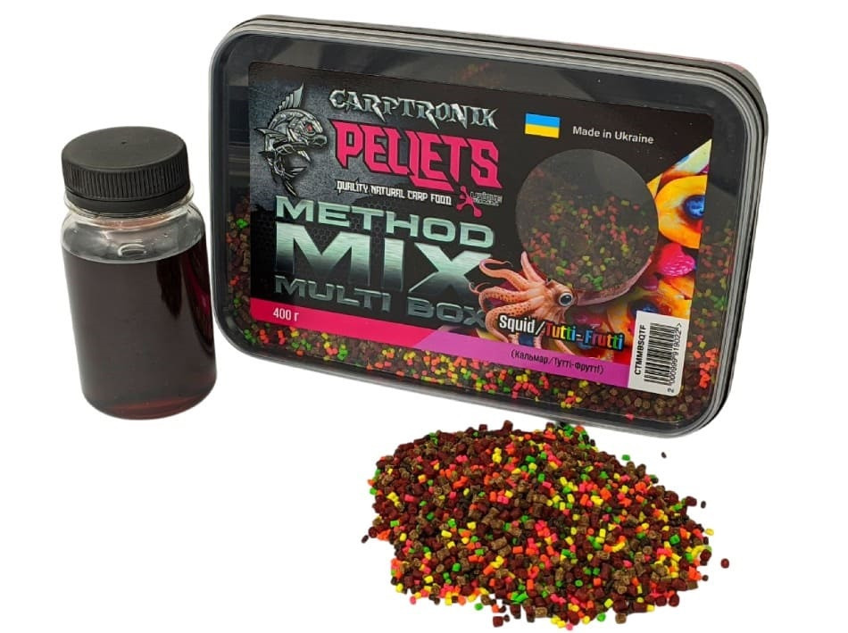 Пелетс Carptronik Method mix Multi Box, 400g (Ліквід Кальмар-тутті фрутті 100g)