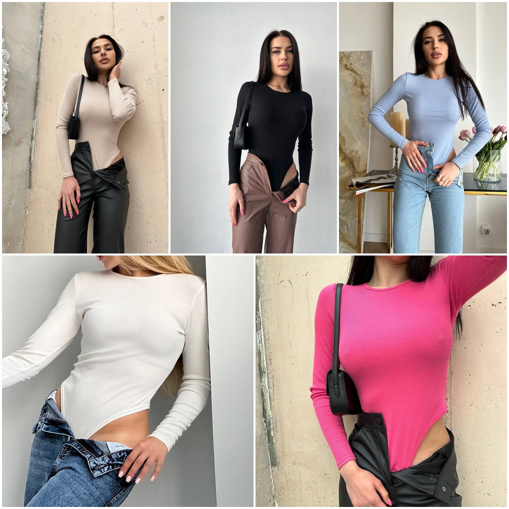 Неперевершене базове боді зі стійкою на горлі та з довгим рукавом розміри норма, фото 1