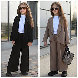 Дитячий костюм для дівчинки з льону | Піджак і штани палаццо | Розміри 122–140