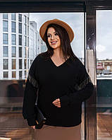 Кофта з довгим рукавом креп-дайвінг із красивою бахромою розміри батал