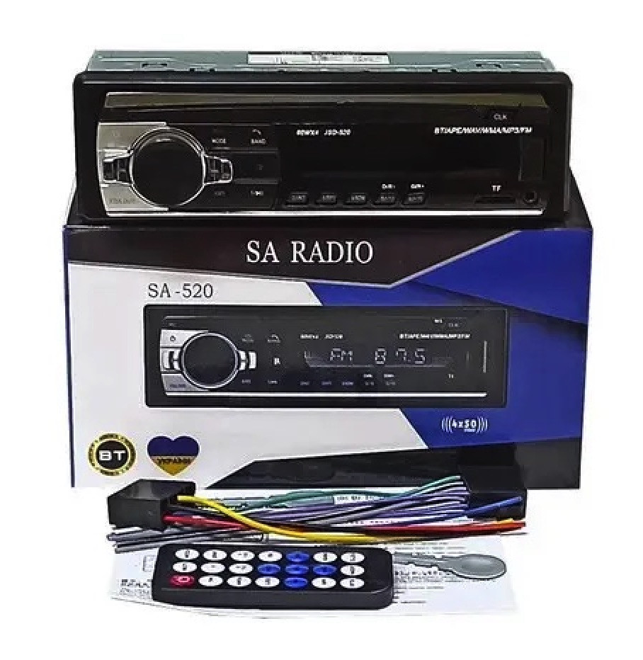 Автомагнітола Bluetooth SA-520 ISO 1DIN Автозвук 4x50W USB SD пульт ду 2392 магнітофон в машину Чорний