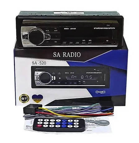 Автомагнітола Bluetooth SA-520 ISO 1DIN Автозвук 4x50W USB SD пульт ду 2392 магнітофон в машину Чорний, фото 1