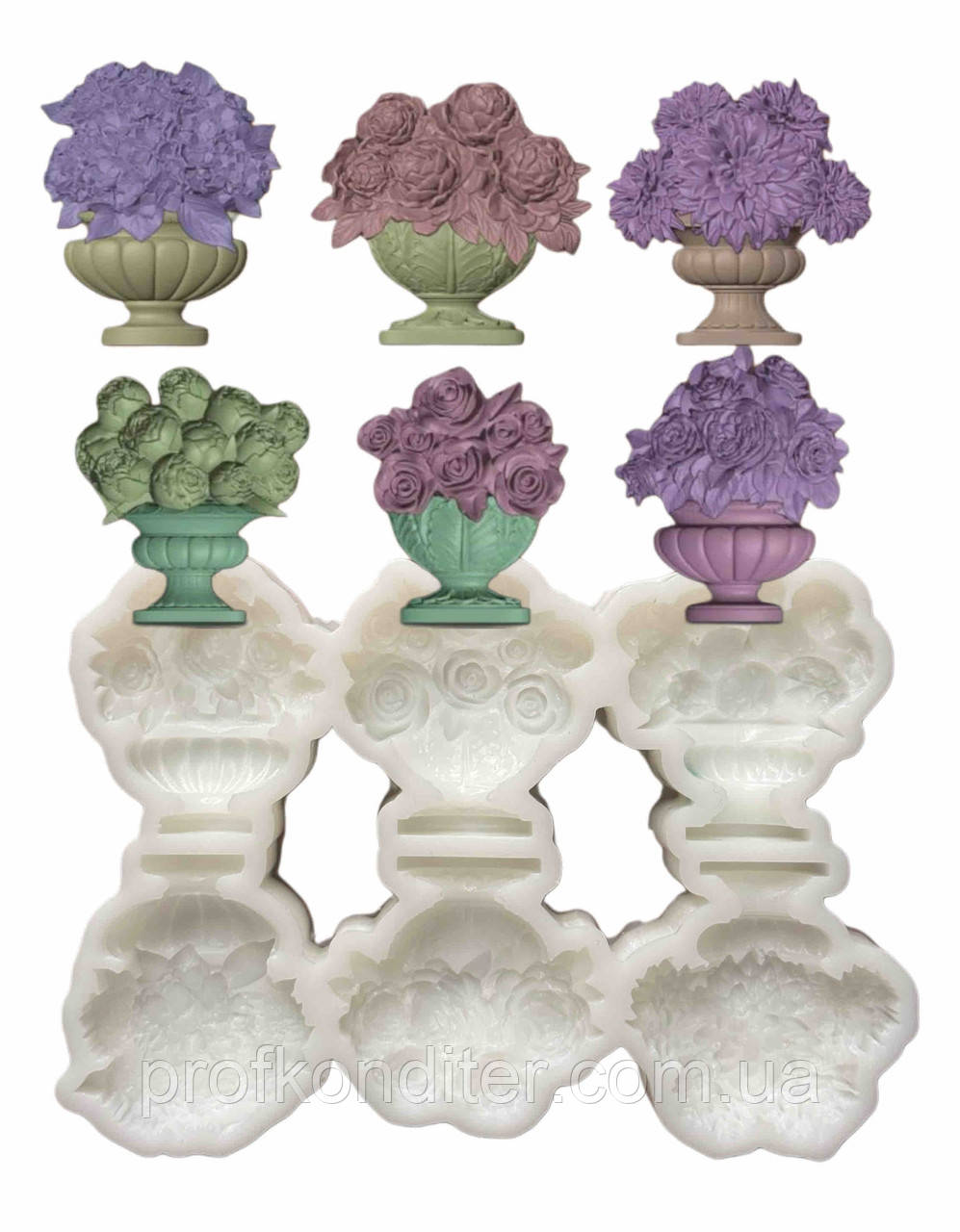 Силіконовий молд для шоколаду, зефіру та ін ʼЦукерки - Вазони з квітамиʼ, фото 1