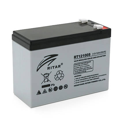 Акумуляторна батарея AGM RITAR RT12100S, Gray Case, 12 V 10.0 Ah ( 151 х 98 х 95 (101)), 3.5 kg Q8, фото 1