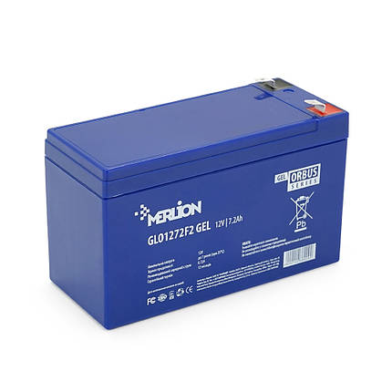 Акумуляторна батарея MERLION ORBUS GLO1272F2 12 V 7,2 Ah ( 150 x 65 x 95 (100), 2.1kg BLUE Q10/480, фото 1