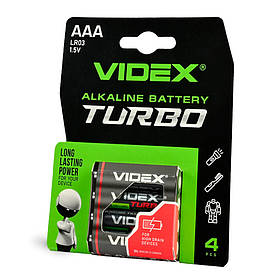 Батарейка лужна Videx LR03/AAA Turbo 4 шт BLISTER, Toyman