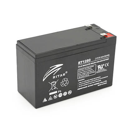 Акумуляторна батарея AGM RITAR RT1280, Black Case, 12 V 8.0 Ah ( 151 х 65 х 94 (100) ), 2.16 kg Q10, фото 1