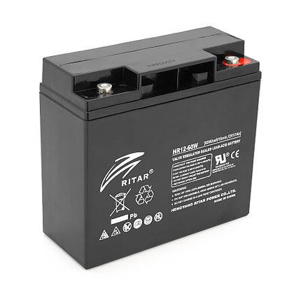 Акумуляторна батарея AGM RITAR HR12-60W, Black Case, 12 V 17.0 Ah ( 181 х 77 х 167 (167 ) 4.80 kg Q4, фото 1
