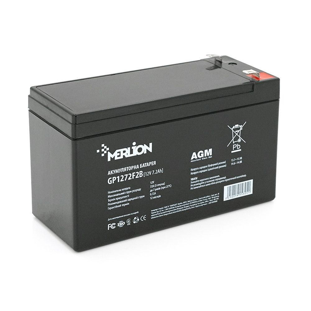 Акумуляторна батарея MERLION AGM GP1272F2B 12 V 7,2 Ah ( 150 x 65 x 95 (100)), 1.85 kg Black Q10