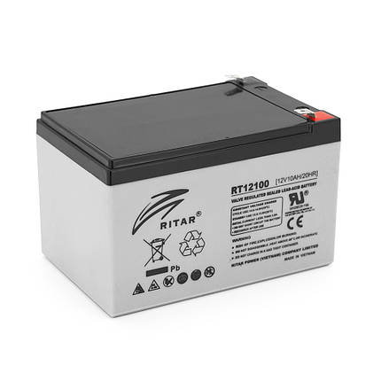 Акумуляторна батарея AGM RITAR RT12100, Gray Case, 12 V 10.0 Ah ( 151 х 65 х 111 (117) ), 3.10kg Q10, фото 1