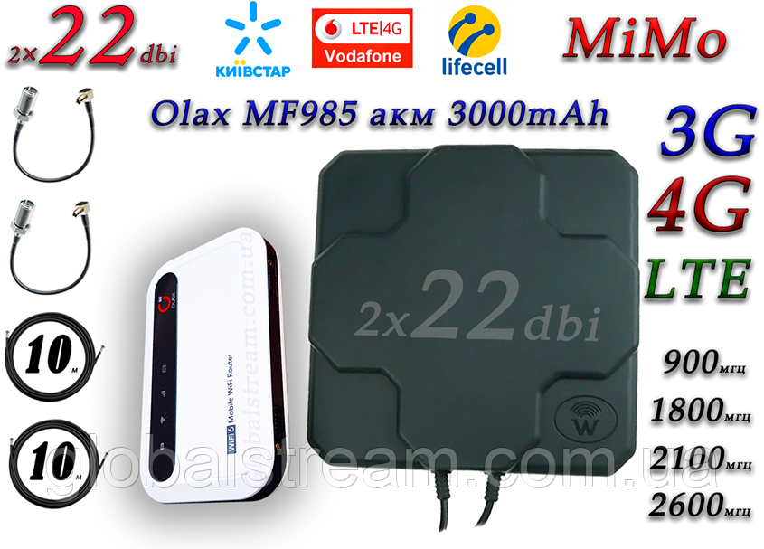 Повний комплект для 4G WiFi Роутер Olax MF985 з акумулятором 3000 mAh + Антена планшетна MIMO 2×22dbi