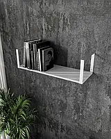 Полка навесная 60х22х22 с белым квадратным металлическим креплением. Книжная полка настенная, лофт