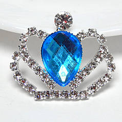 Стразовий декор Корона, 30*36 мм, бірюзовий камінь