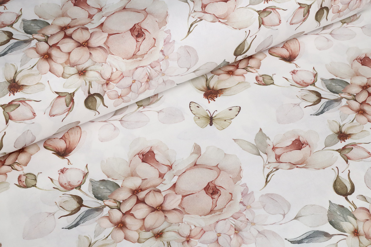 Ранфорс 240 см Гортензії, троянди, метелики digital