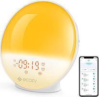 Будильник ecozy Sunrise, розумний світловий будильник з імітацією сходу/заходу, додаток та голосове управління, 4 будильники та фу