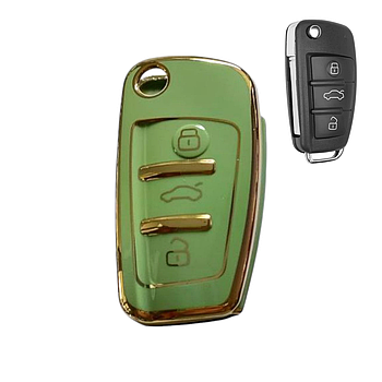 Чохол для ключа Audi, зелений із золотою рамкою