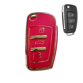 Чохол для ключа Audi, червоний із золотою рамкою