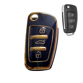 Чохол для ключа Audi, чорний із золотою рамкою