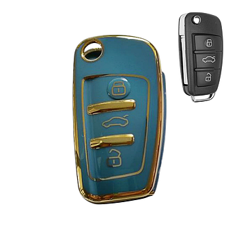 Чохол для ключа Audi, синій із золотою рамкою