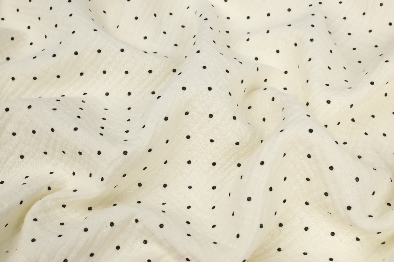 Муслін жатка Чорні крапки на айворі 135 см